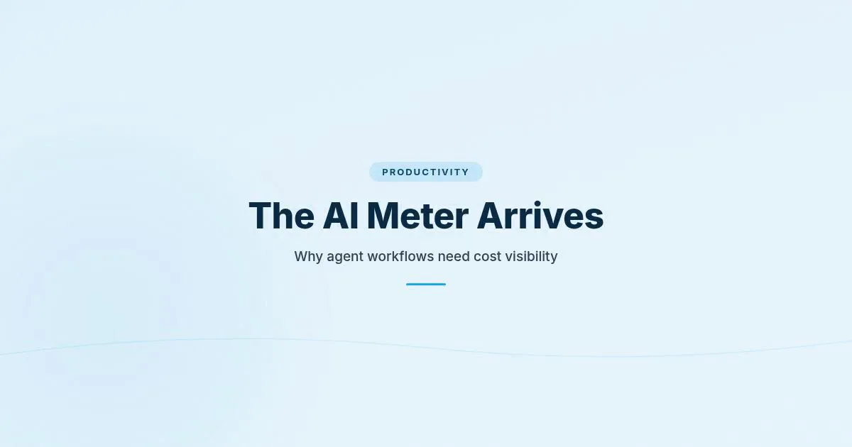 Branded HungryMinded cover reading The AI Meter Arrives with a subtitle about agent workflows needing cost visibility.