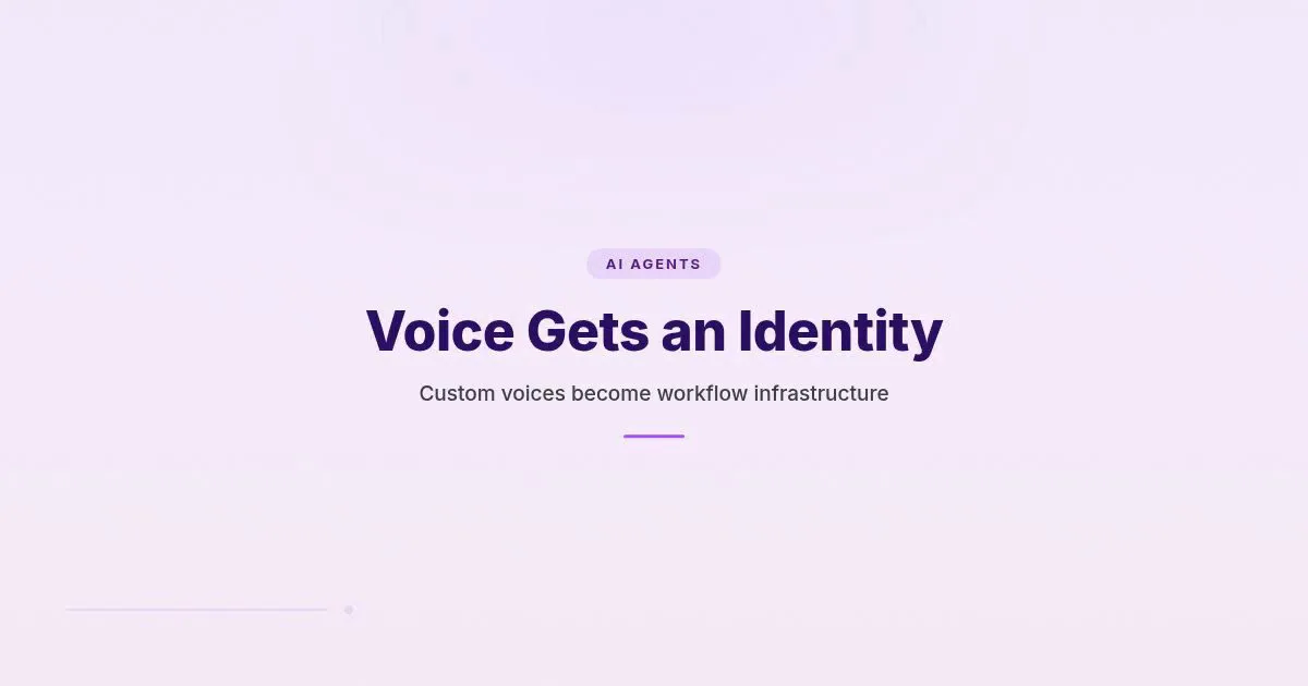 Branded HungryMinded cover reading Voice Gets an Identity with a subtitle about custom voices becoming workflow infrastructure.