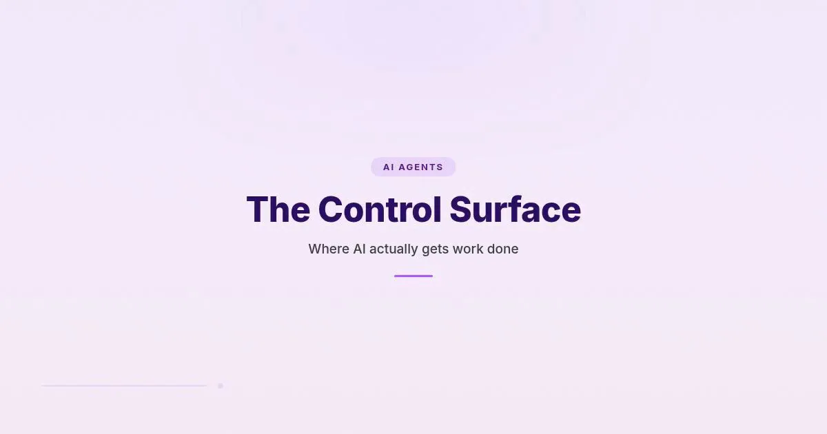 Branded HungryMinded cover reading The Control Surface with an abstract AI interface frame.