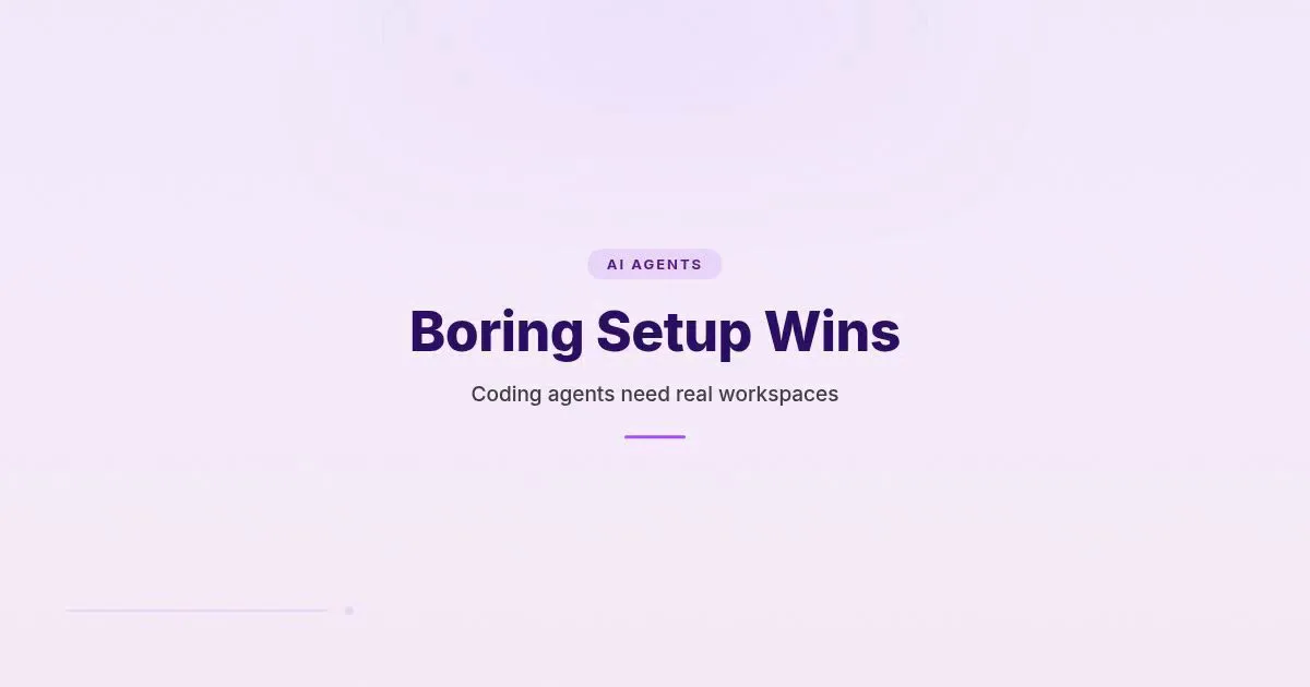 Branded HungryMinded cover reading Boring Setup Wins, about coding agents needing real workspaces.