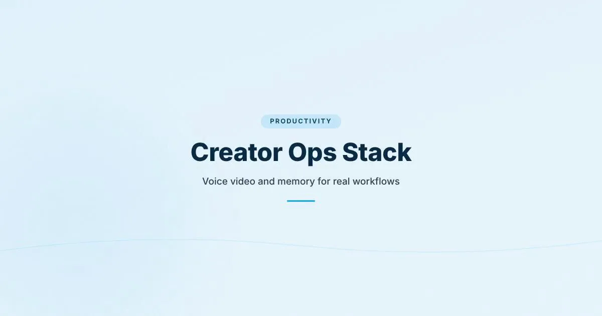 Branded HungryMinded cover reading Creator Ops Stack for an article about voice, video, and memory AI workflows.