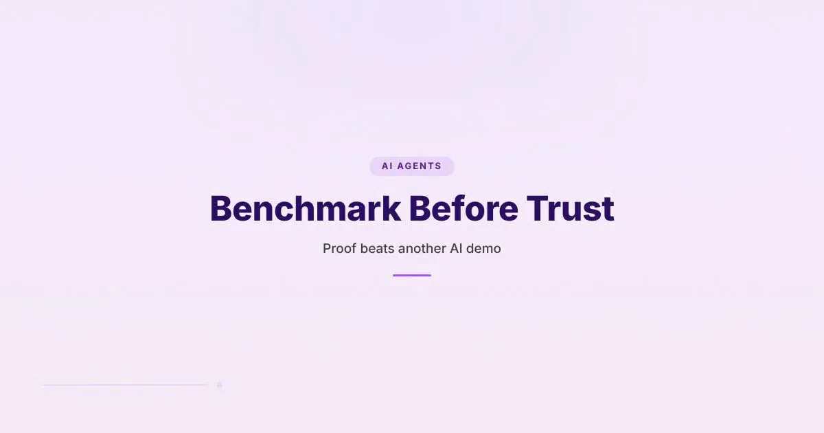 Branded HungryMinded cover showing benchmark before trust as a practical AI evaluation theme