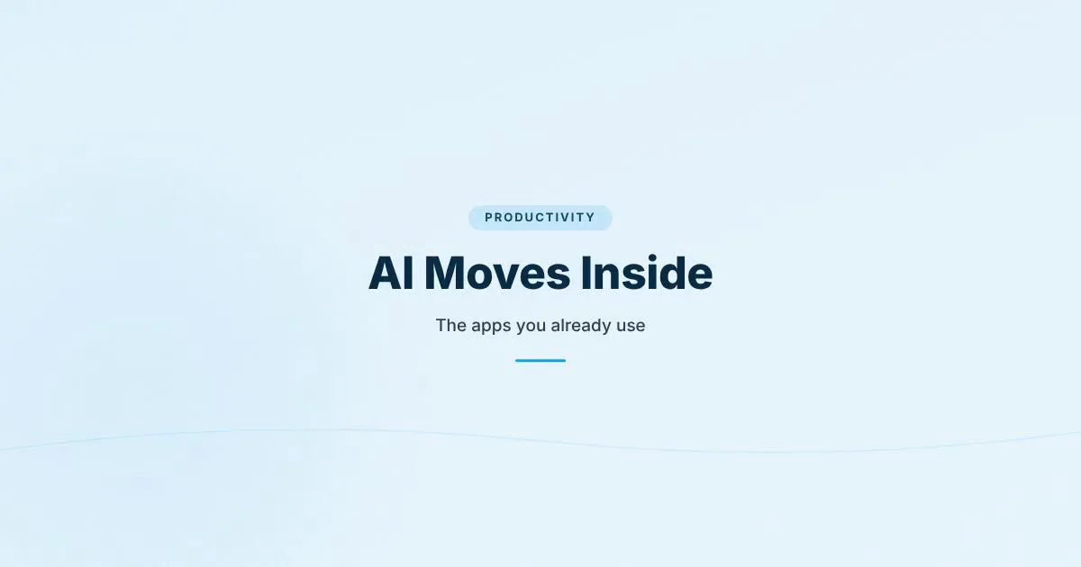Branded HungryMinded cover reading AI Moves Inside with a clean blue workflow-layer design.
