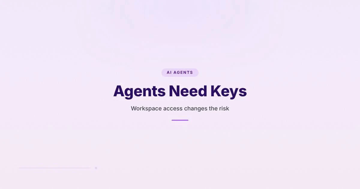 Branded HungryMinded cover reading Agents Need Keys for an article about AI workspace permissions.