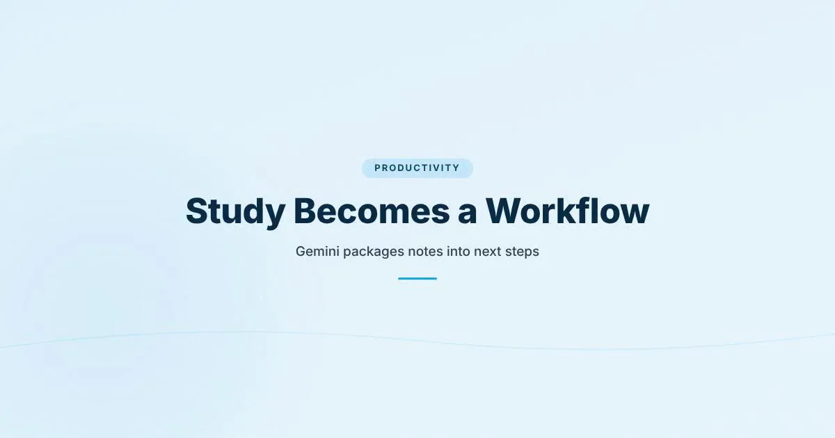Branded HungryMinded cover reading Study Becomes a Workflow for an article about Gemini student hub and AI learning loops.